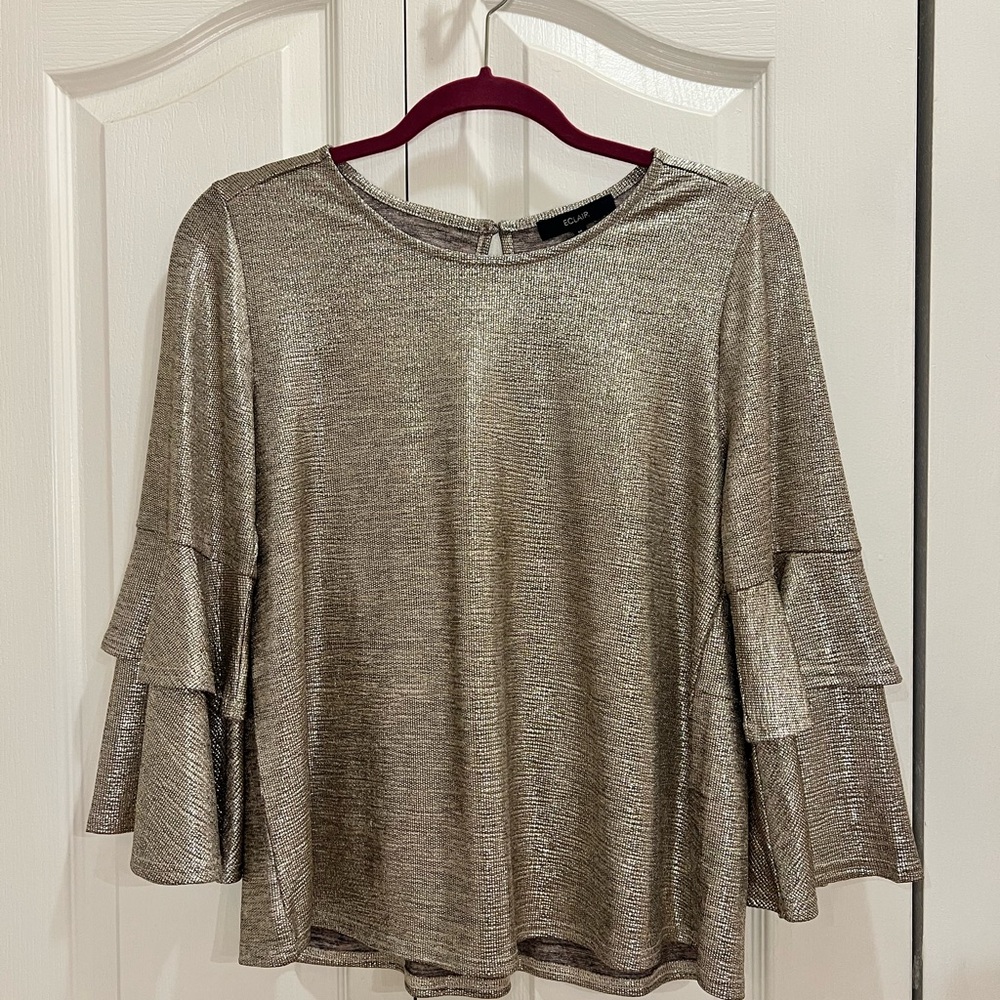 Gold Ruffle Sleeve Blouse M